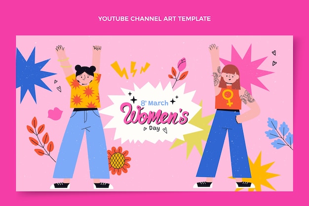 Vecteur gratuit art plat de la chaîne youtube de la journée internationale de la femme