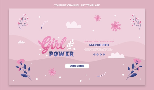 Vecteur gratuit art plat de la chaîne youtube de la journée internationale de la femme