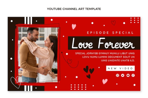 Vecteur gratuit art plat de la chaîne youtube de la saint-valentin