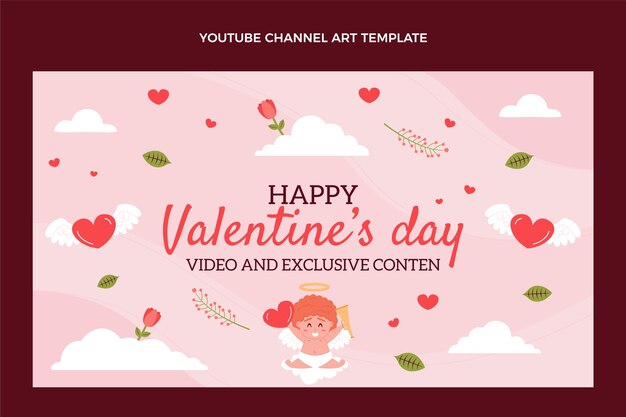 Vecteur gratuit art plat de la chaîne youtube de la saint-valentin