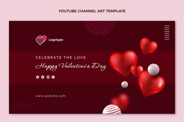 Vecteur gratuit art réaliste de la chaîne youtube de la saint-valentin