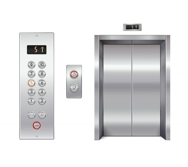 Vecteur gratuit ascenseur avec portes fermées et panneau de boutons