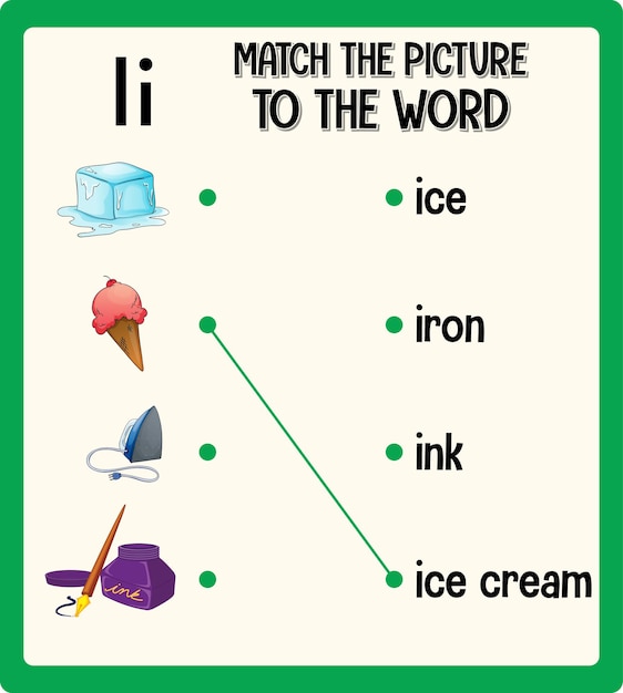 Vecteur gratuit associez l'image à la feuille de calcul pour les enfants