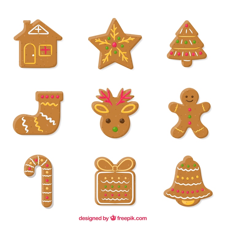 Vecteur gratuit assortiment de agréable et délicieux biscuits de pain d&#39;épice