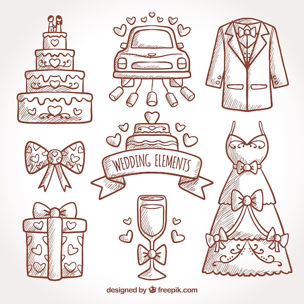 Assortiment D'éléments Décoratifs Dessinés à La Main Pour Les Mariages