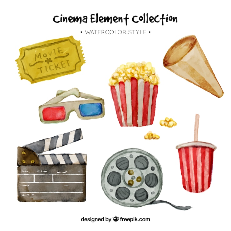 Vecteur gratuit assortiment d&#39;éléments de film d&#39;aquarelle