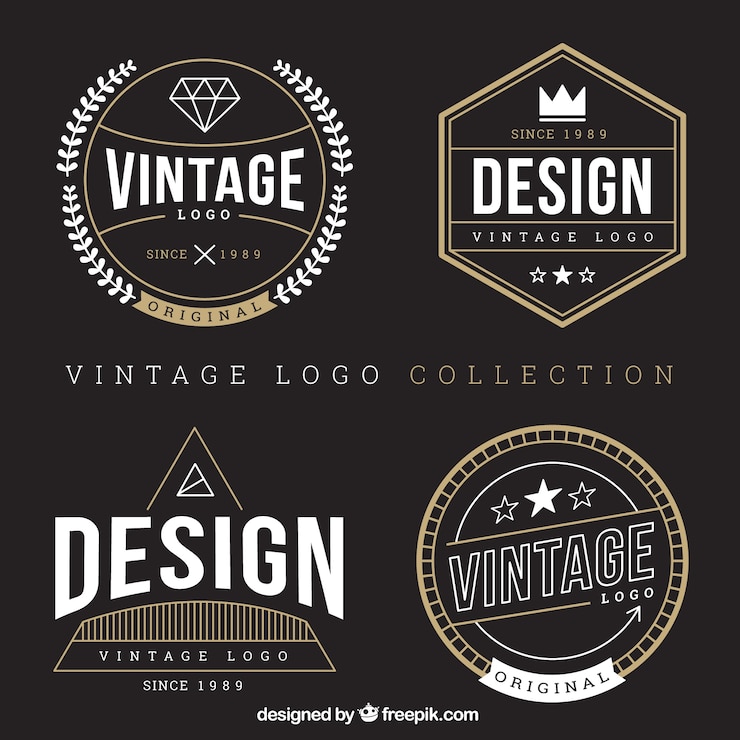 Vecteur gratuit assortiment de logos vintage avec des détails dorés