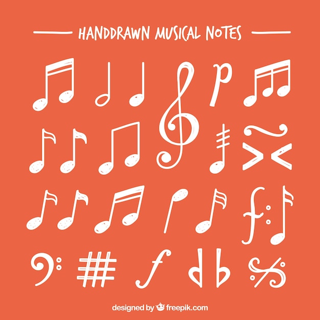 Vecteur gratuit assortiment de notes blanches dessinées à la main musicales