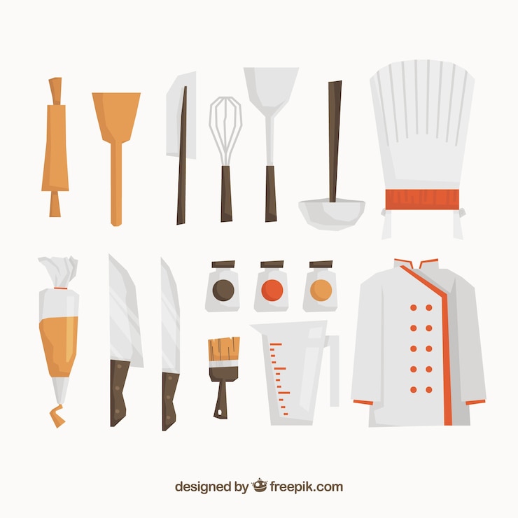 Vecteur gratuit assortiment plat d&#39;éléments de chef