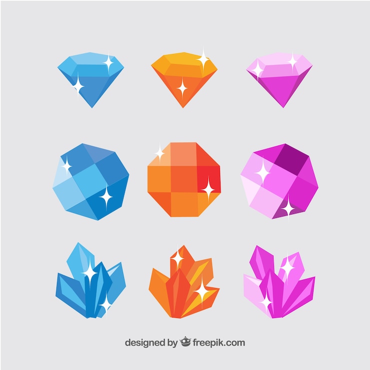 Vecteur gratuit assortiment plat de pierres précieuses colorées