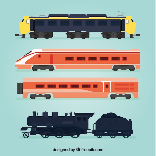 Vecteur gratuit assortiment de trains plats