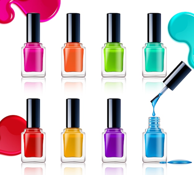 Vecteur gratuit assortiment de vernis à ongles