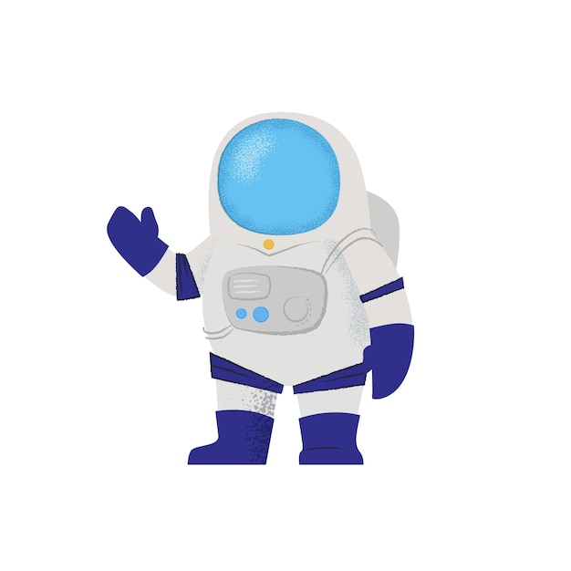 Astronaute en combinaison spatiale agitant avec la main. Caractère, exploration, astronaute.