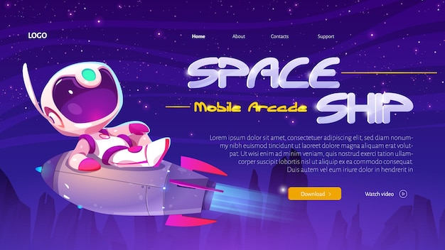 Vecteur gratuit astronaute de dessin animé mignon volant sur une fusée dans l'espace
