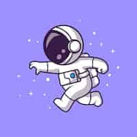 Vecteur gratuit astronaute mignon en cours d'exécution dans l'illustration de l'icône de vecteur de dessin animé de l'espace. science technologie isolée plat