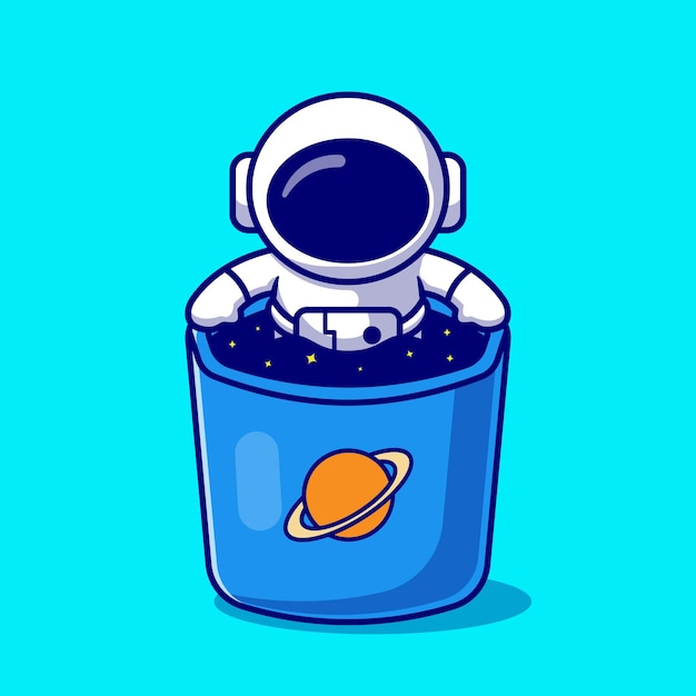 Astronaute mignon dans l'illustration de dessin animé de tasse de l'espace.