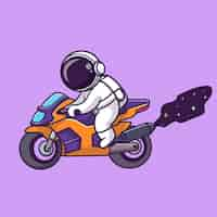 Vecteur gratuit astronaute mignon faisant du sport moto dans l'illustration de l'icône de vecteur de dessin animé de l'espace. transports scientifiques