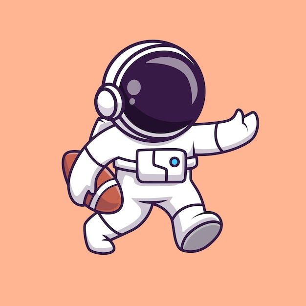 Vecteur gratuit astronaute mignon jouant au ballon de rugby illustration d'icône de vecteur de dessin animé. icône de sport scientifique isolée à plat