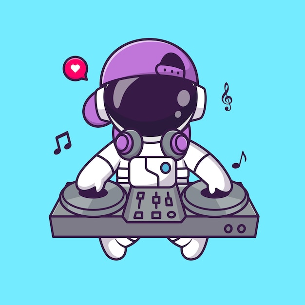 Astronaute Mignon Jouant Dj Musique électronique Dessin Animé Vecteur Icône Illustration Science Musique Isolée