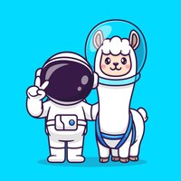 Astronaute mignon avec llama alpaga astronaute cartoon vector icon illustration animal science icon