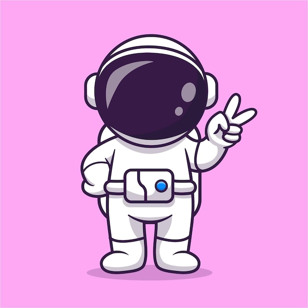 Vecteur gratuit astronaute mignon avec paix main dessin animé vecteur icône illustration science technologie icône isolé