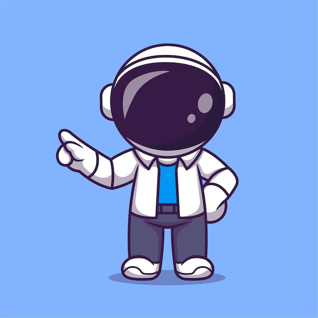 Vecteur gratuit astronaute mignon pointant avec la main dessin animé vecteur icône illustration science technologie isolé plat