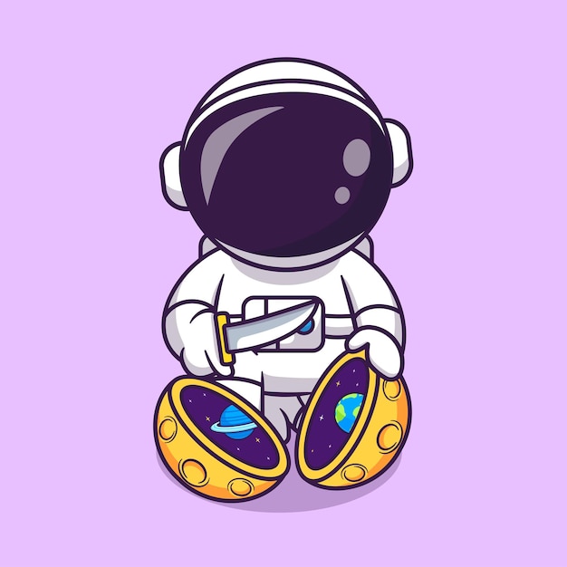 Astronaute Mignon Slash Moon Space Avec Couteau Cartoon Vector Icon Illustration Science Technology Icon