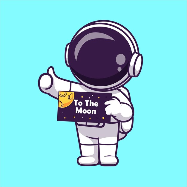 L'astronaute mignon tenant le tableau de la lune icône vectorielle de dessin animé illustration science technologie plate