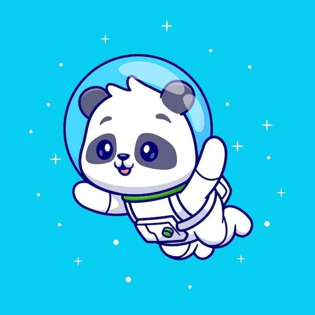 Vecteur gratuit astronaute panda mignon flottant dans l'illustration de l'icône de vecteur de dessin animé de l'espace. concept d'icône de science animale