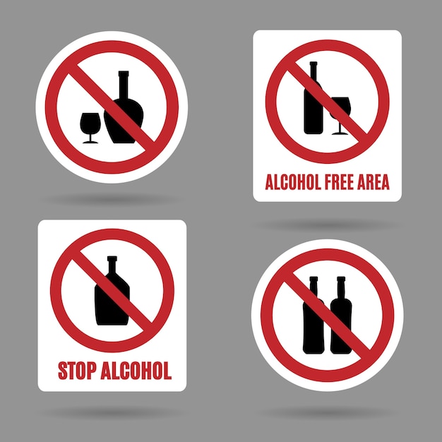 Vecteur gratuit aucun signe de zone sans alcool ni alcool.