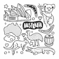 Vecteur gratuit australie icônes coloriage doodle dessiné à la main