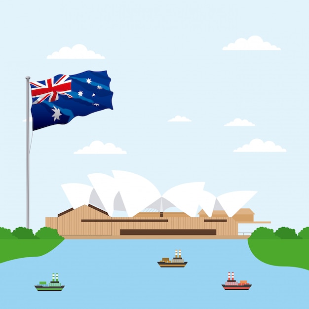 Vecteur gratuit australie opera theatre avec scène de drapeau