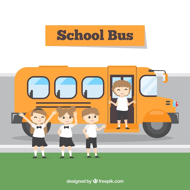 Vecteur gratuit autobus scolaire de dessin animé avec des enfants