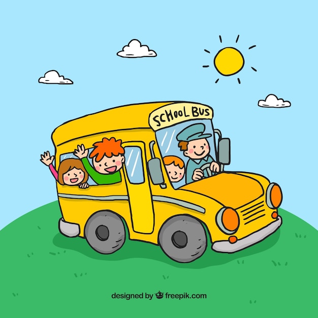 Autobus Scolaire Dessiné Avec Des Enfants