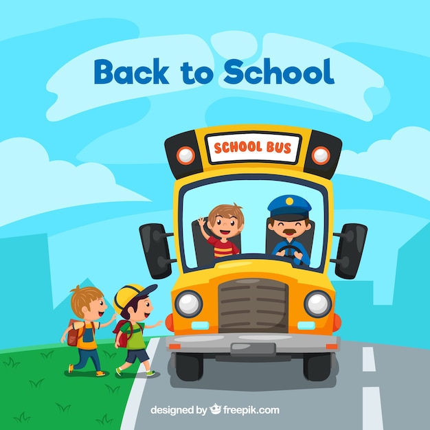 Vecteur gratuit autobus scolaire et enfants avec un design plat