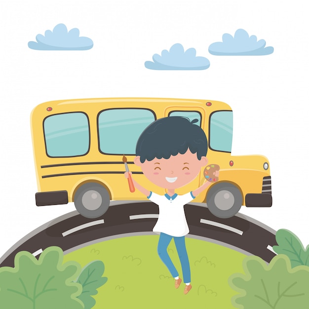 Autobus Scolaire Et Garçon