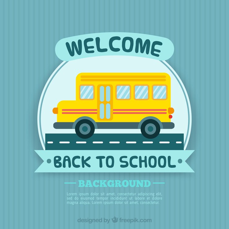 Vecteur gratuit autobus scolaire et ruban à motif plat