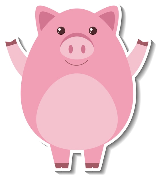 Vecteur gratuit un autocollant animal mignon de bande dessinée de porc