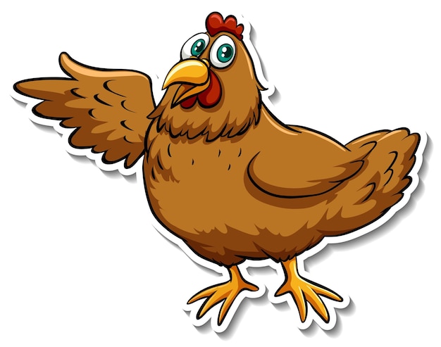 Vecteur gratuit un autocollant animal mignon de bande dessinée de poulet