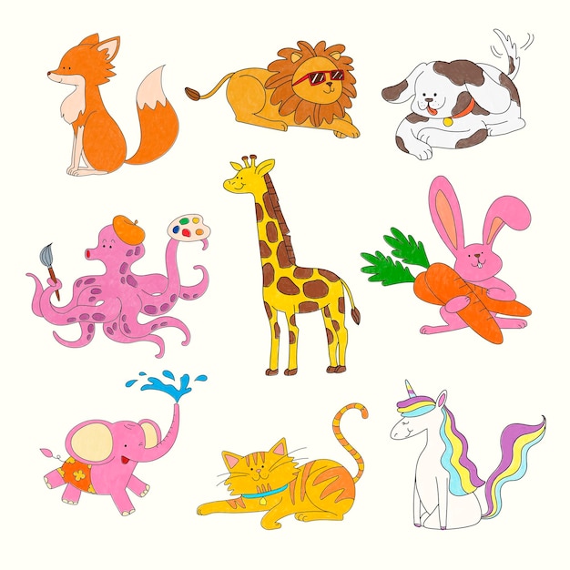 Autocollant Animal Mignon, Clipart Coloré Pour Ensemble De Vecteurs Pour Enfants