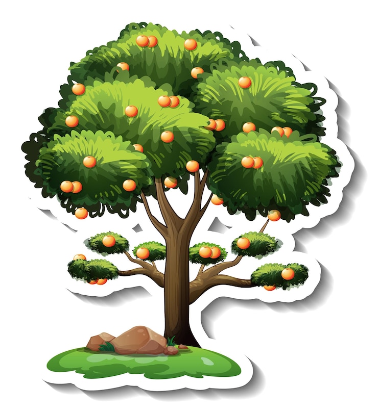 Vecteur gratuit autocollant arbre orange sur fond blanc