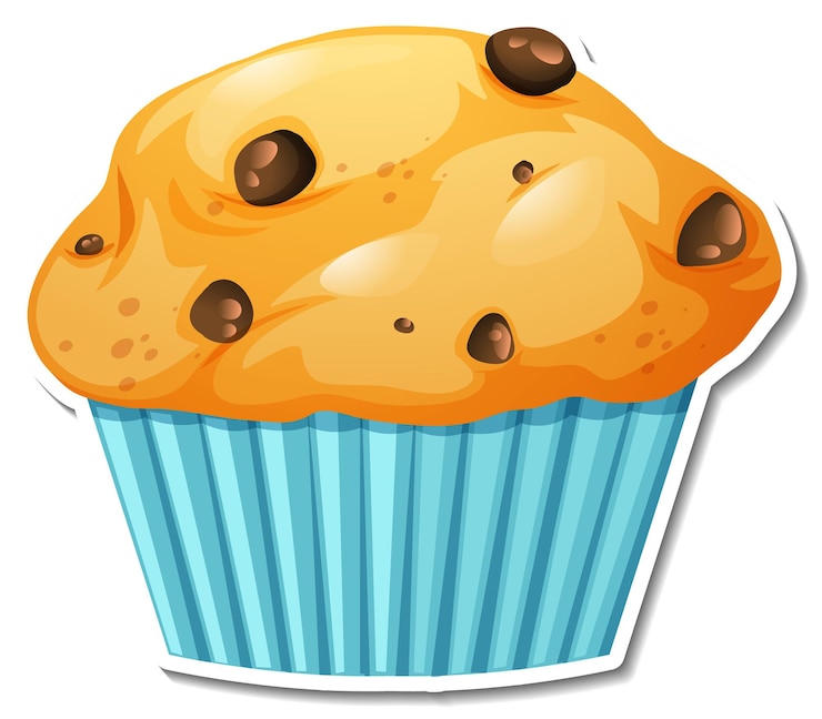 Vecteur gratuit autocollant aux pépites de chocolat muffin sur fond blanc
