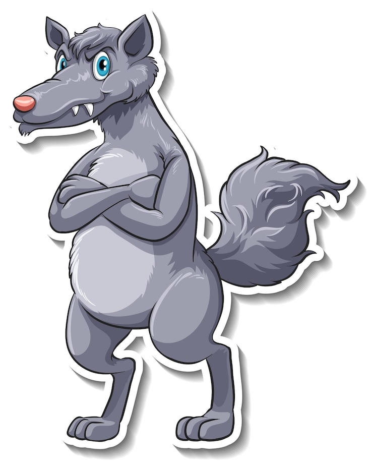 Vecteur gratuit autocollant de dessin animé animal loup en colère