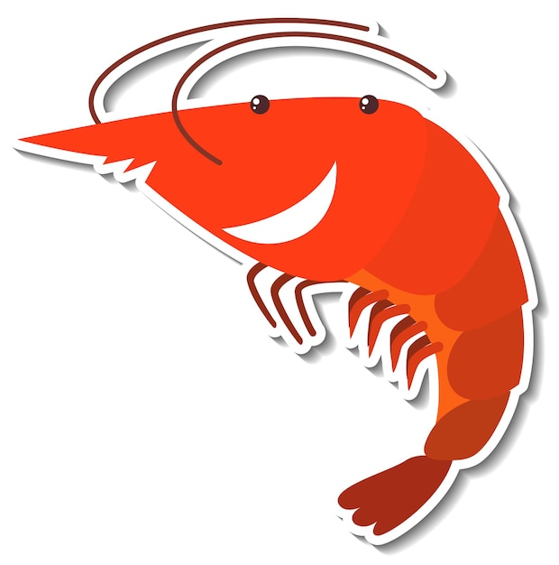 Vecteur gratuit autocollant de dessin animé d'animal de mer de crevettes