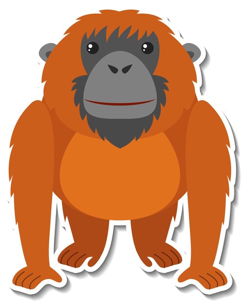 Vecteur gratuit autocollant de dessin animé animal orang-outan potelé