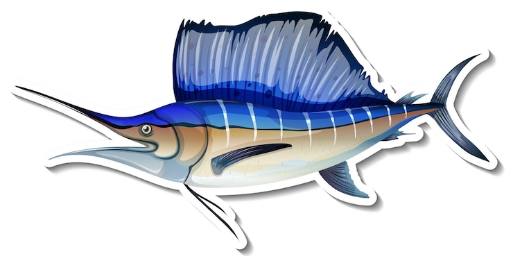 Vecteur gratuit autocollant de dessin animé animal poisson marlin