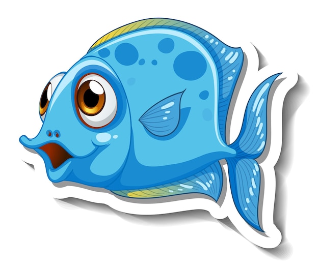 Vecteur gratuit autocollant de dessin animé d'animaux de mer avec des poissons mignons