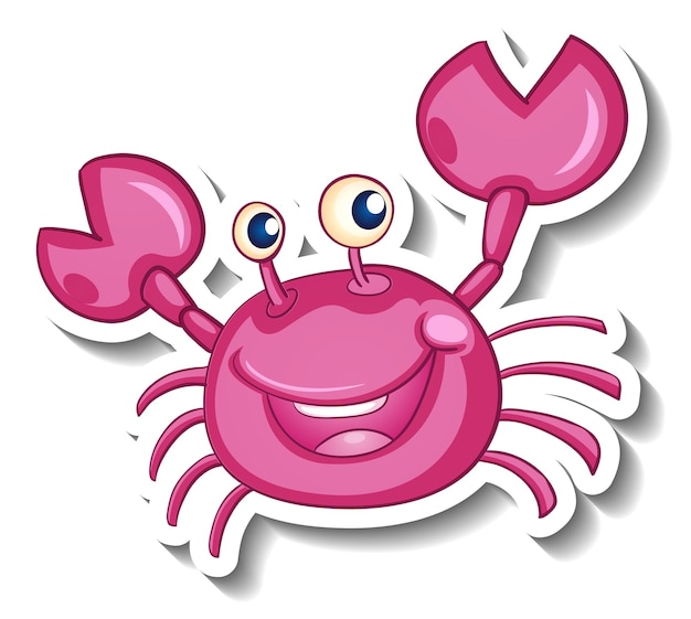 Vecteur gratuit autocollant de dessin animé de crabe rose souriant