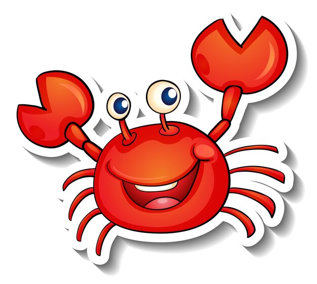 Autocollant de dessin animé de crabe rouge souriant