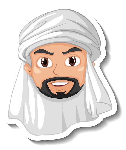 Vecteur gratuit autocollant de dessin animé homme arabe sur fond blanc